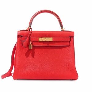 Red Leather Top-Handle Women’s Bag with Gold Hardware